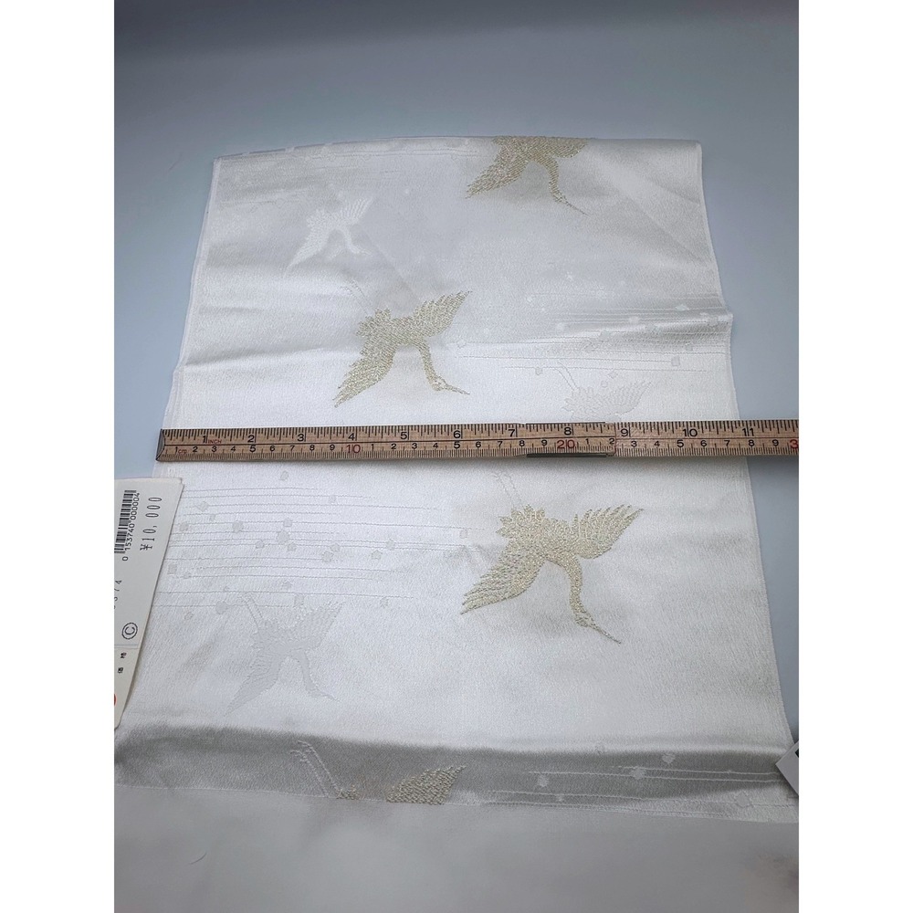 Vintage Authentic Japanese Silk Haneri‎ Ivory Gold Crane Kimono Scarf NEW - Picture 4 of 8